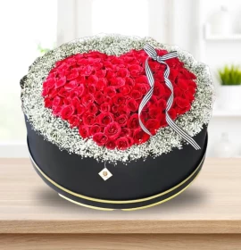 Sweet Valentine - Red Roses and Gypsohilia in Round Box