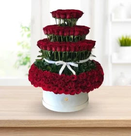 Dumpling - Valentine's Red Roses Tower Arrangment in Round Box