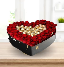 Willow - Valentine's Red Roses and Rocher Ferroro Heart Box