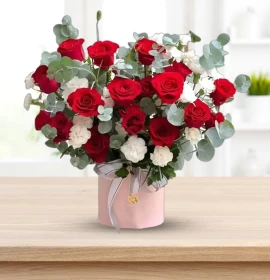 Romantic Roses - Valentine Red and White Flowers Box