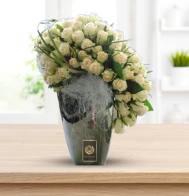 AMBER - Mix of White Roses Elegant Standing Arrangement