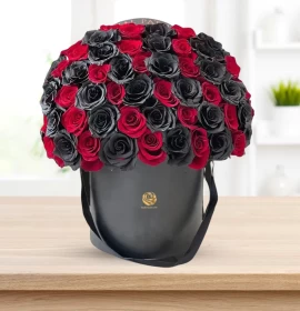 Red Roses and Black Painted Roses in Box