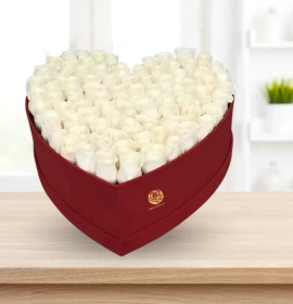 Bubble Heart - White Roses in Red Heart Box