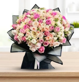 Patial Colored Black Wrapped Bouquet