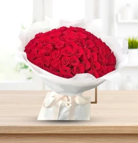 Doll -  Valentine's Red Roses White Bouquet