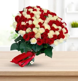 Sweetie - Valentine's Red and White Roses Bunch