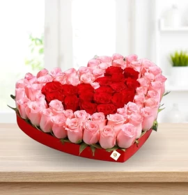 Poppy - Valentine's Pink and Red Roses Heart Box