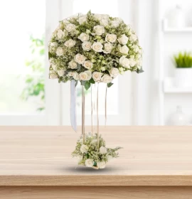 Off White and Green Flowers - Stand