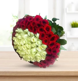 Hottie Roses - White and Red Valentine Roses Bunch