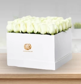 White Roses in White Square Box